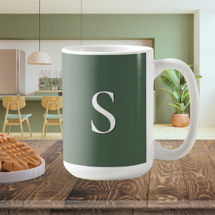 Olivgrön Enkel Modern Minimalist Monogram Kaffemugg