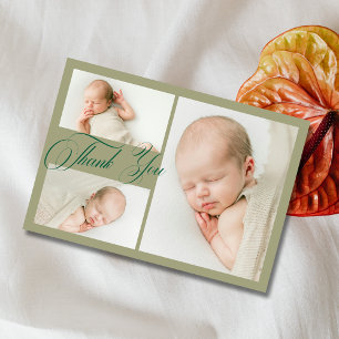 Olivgrön fotokollage Baby Shower Tacksamhet Tack Kort