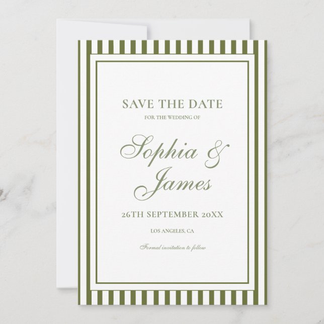 Olivgrön gammal rikedom bröllop Save the Date Inbjudningar (Framsida)
