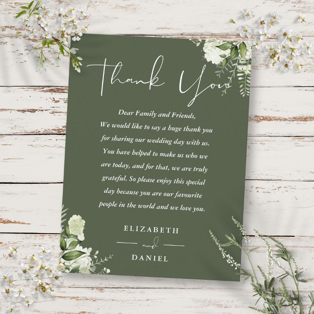Olivgrön grönska tack för ditt bröllopskort vykort (Olive Green Greenery Thank You Wedding Place Card)