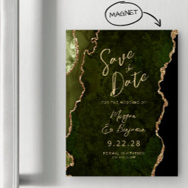 Olivgrön Guld Agat Magnetisk Save the Date