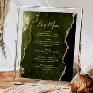 Olivgrön Guld Agat Script Bröllops Bar Meny Poster