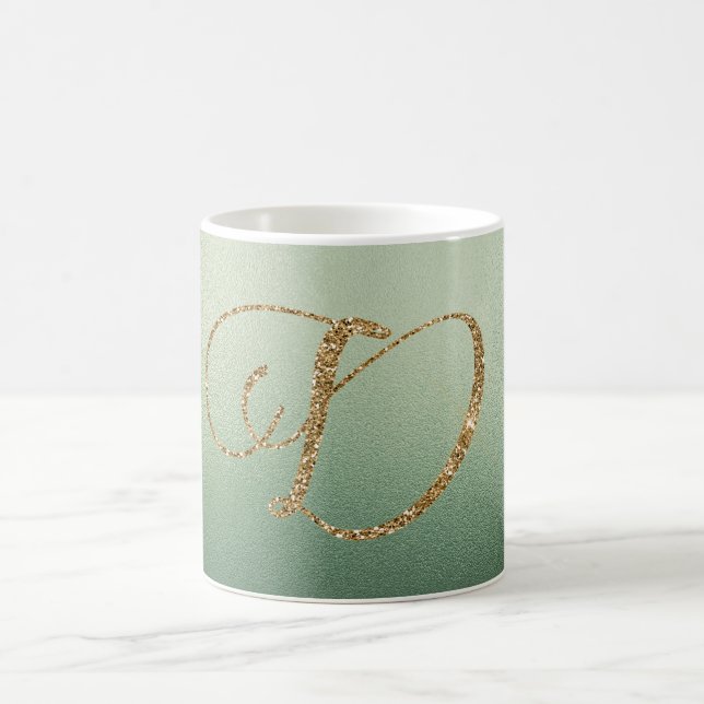 Olivgrön Guld Glitter Bokstav D Kaffemugg (Center)