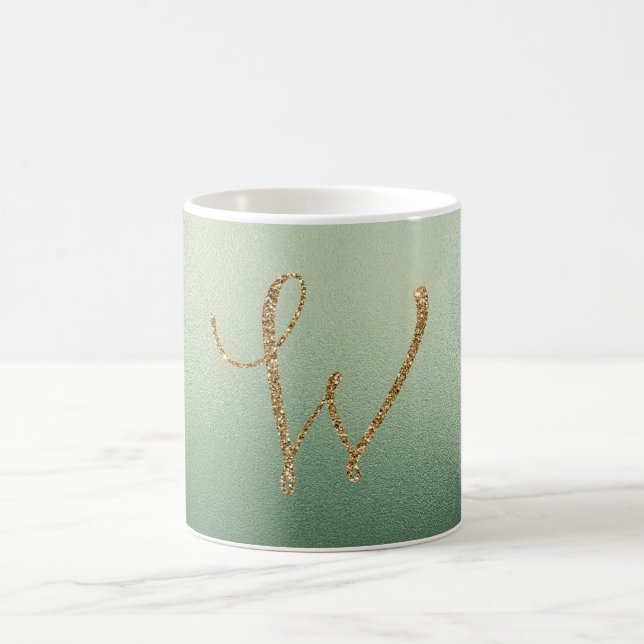 Olivgrön Guld Glitter Bokstav W Kaffemugg (Center)