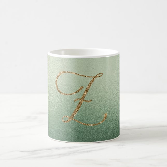 Olivgrön Guld Glitter Bokstav Z Kaffemugg (Center)