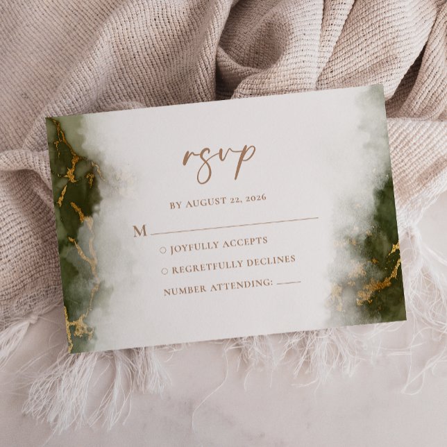 Olivgrön Guld Marmor Bröllop Detaljer RSVP-kort Tilläggskort (Skapare uppladdad)