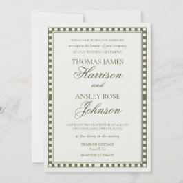 Olivgrön Harlekinrutig Bröllop Inbjudningar