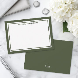 Olivgrön kant minimalistisk monogram anteckningskort