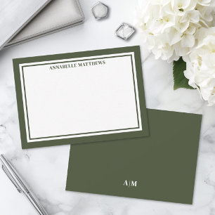 Olivgrön kant minimalistisk monogram anteckningskort