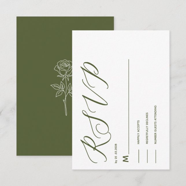 OLIVGRÖN KLASSISK  ENKEL RSVP-KORT OSA KORT (Fram/baksida)