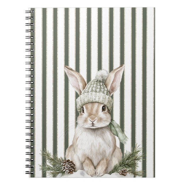 Olivgrön Krämrandig Kanin Jul Anteckningsbok (Framsidan)