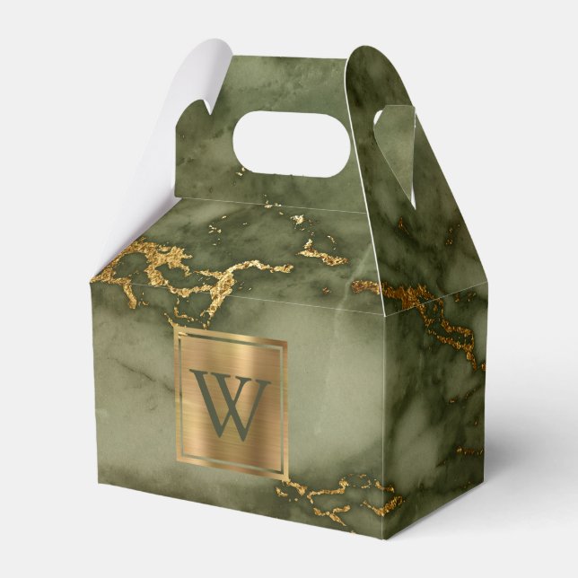 Olivgrön marmor guldmonogram presentaskar (Framsidan Sidan)