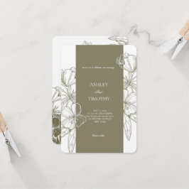 Olivgrön minimalistisk blombröllopsinbjudan inbjudningar