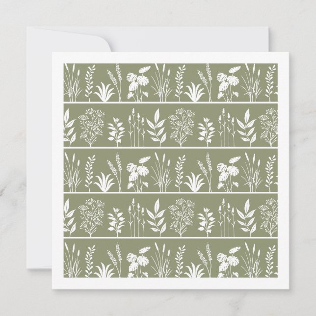 Olivgrön Minimalistisk Botanisk Rand Anteckningskort (Framsida)
