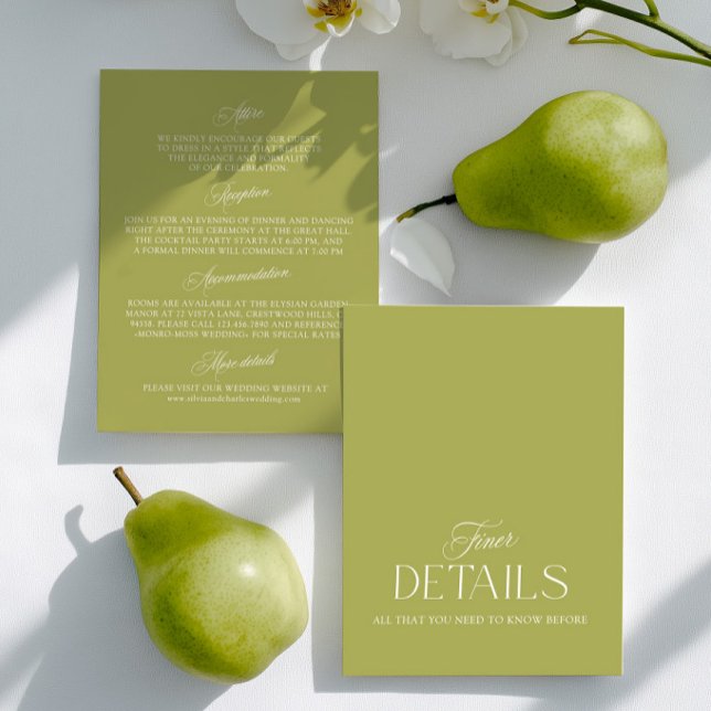Olivgrön Minimalistisk Bröllopsinformationskort OSA Kort (Olive Green Minimalist Wedding Information Card)