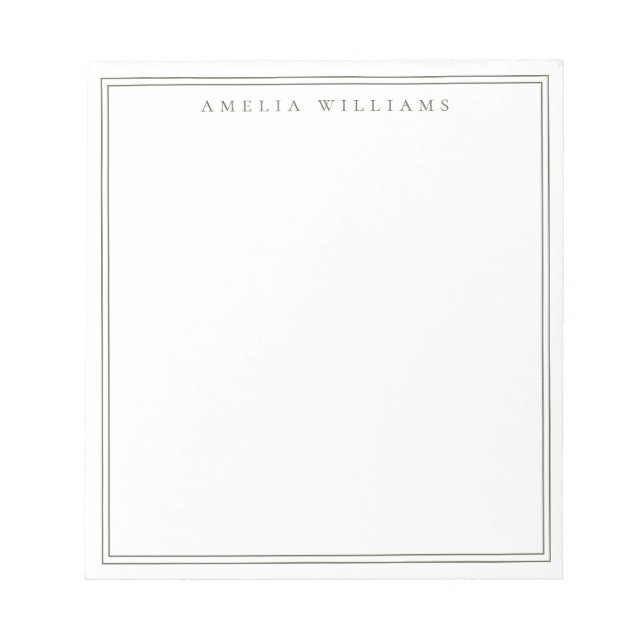 Olivgrön minimalistisk monogram anteckningsblock (Framsida)