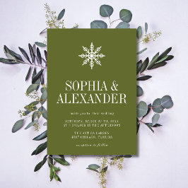 Olivgrön minimalistisk vinter snöflinga bröllop inbjudningar