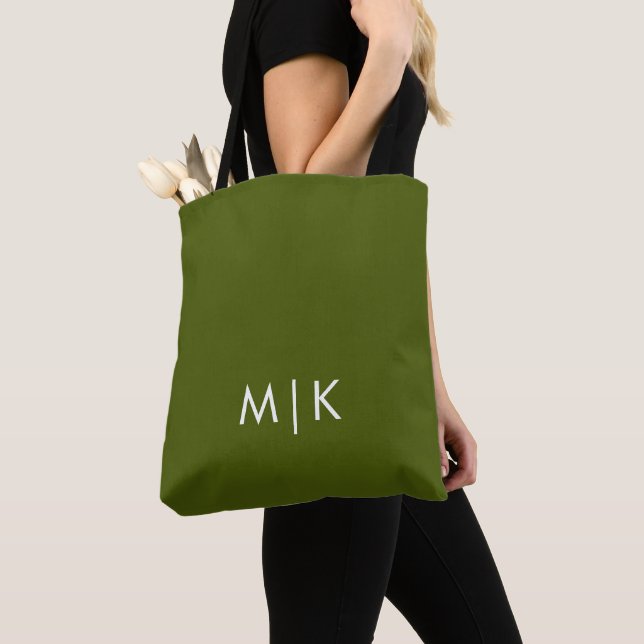 Olivgrön | Modernt Monogram Tygkasse (Närbild)