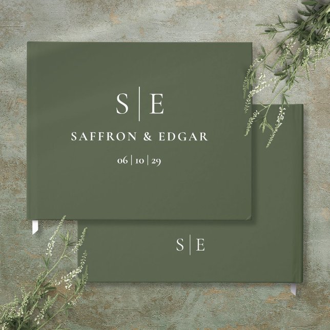 Olivgrön Monogram Bröllop Gästböcker (Olive Green Monogram Wedding Guest Book)