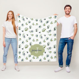 Olivgrön monogramnamn Vattenfärg Chic Mönster Fleecefilt
