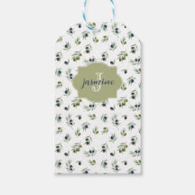 Olivgrön monogramnamn vattenfärg chic mönster