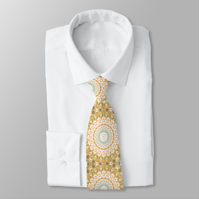 Olivgrön och bärnstensfärgad modern mandelamönster slips (Bunden)