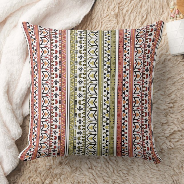 Olivgrön och brun geometrisk etnisk ornamentik kudde (Filt)