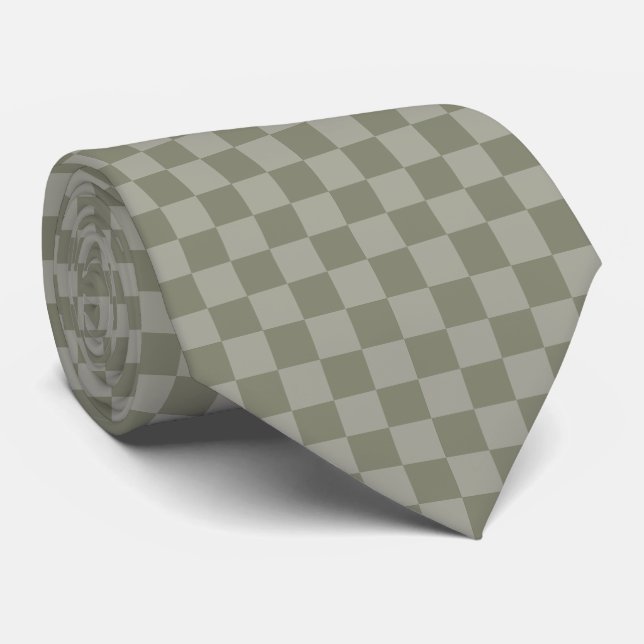 Olivgrön och grå rutig mönsterdesign slips (Rullad)