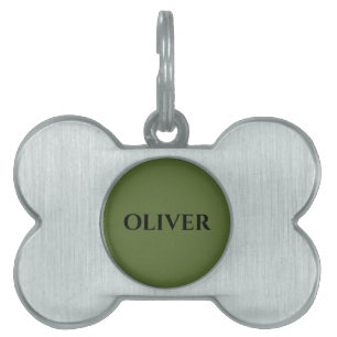 Olivgrön och minimalistisk svart namn ID-bricka husdjur