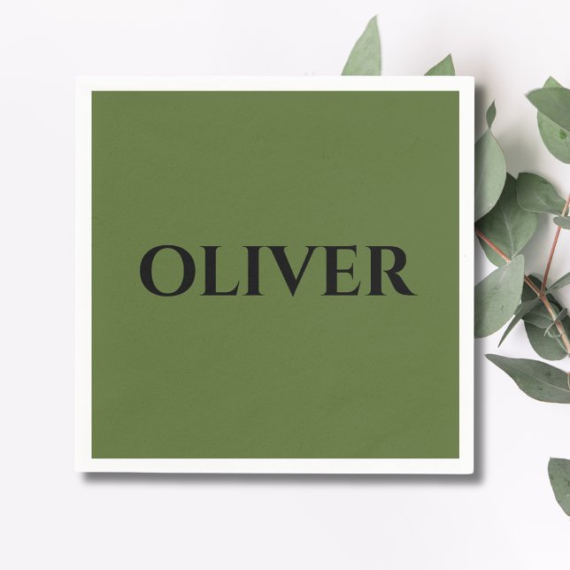 Olivgrön och minimalistisk svart namn   pappersservett (Skapare uppladdad)