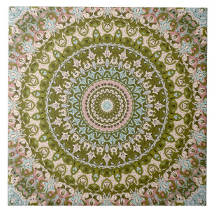 Olivgrön och Pastell Mandala Mönster Kakelplatta