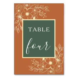 Olivgrön och Terrakotta Bröllopsbord Nummer Bordsnummer
