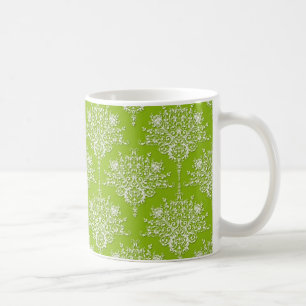 Olivgrön och vit damast kaffemugg
