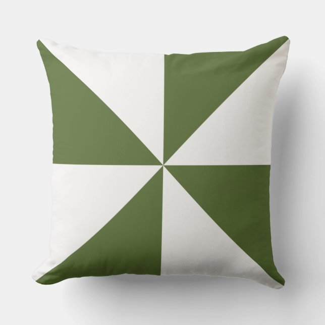 Olivgrön och vit pinwheel kudde (Framsida)