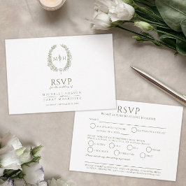 Olivgrön oval bladmonogram måltid RSVP bröllop OSA Kort
