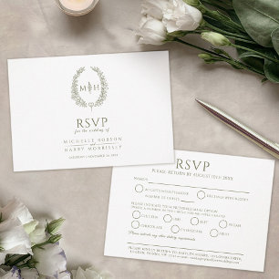 Olivgrön oval bladmonogram måltid RSVP bröllop OSA Kort