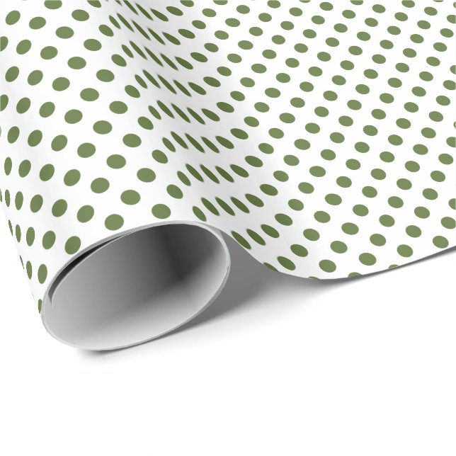 Olivgrön på vit prickig presentpapper (Rullad Hörn)