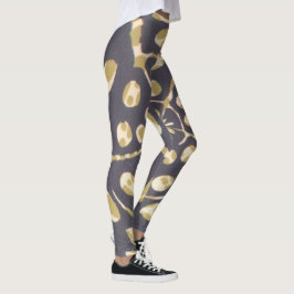 Olivgrön prickig radialt mönster konsttryck leggings
