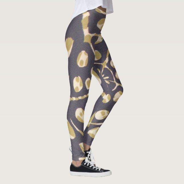 Olivgrön prickig radialt mönster konsttryck leggings (Höger)