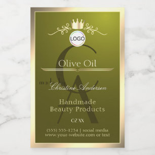 Olivgrön produktetikett Guld ram Logo Monogram Mat Etikett