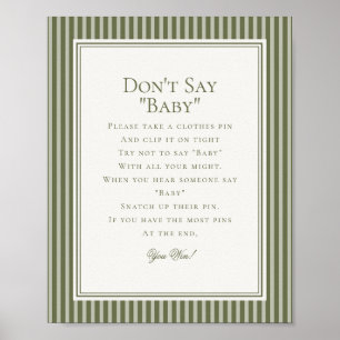 Olivgrön randig baby shower-spel poster