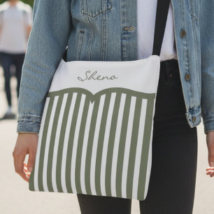 Olivgrön randig monogram axelväska