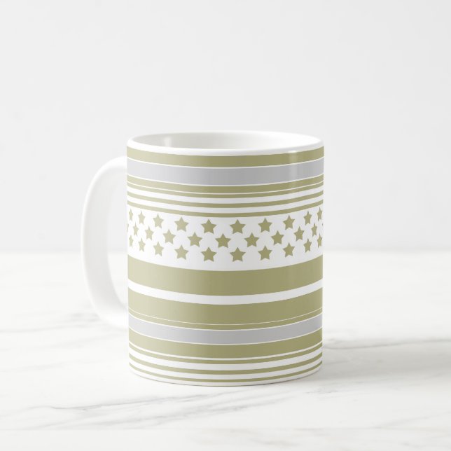 Olivgrön randig mönster med stjärnor kaffemugg (Framsida vänster)