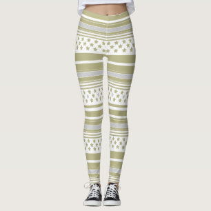 Olivgrön randig mönster med stjärnor leggings