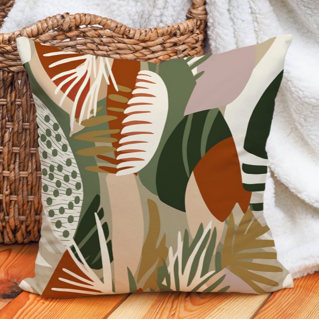 Olivgrön Rost Sand Brun Tropisk Abstrakt Kudde (Terracotta and olive green pillow)