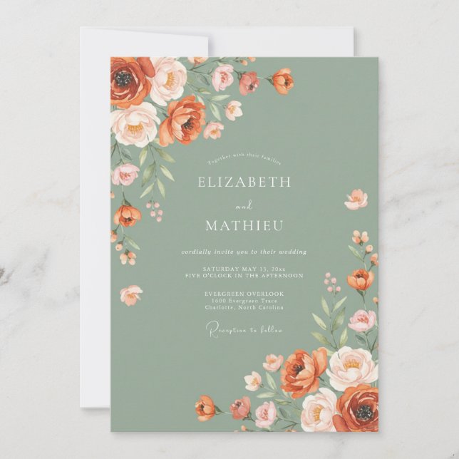 Olivgrön Rustik Höstbröllop Inbjudningar (Framsida)