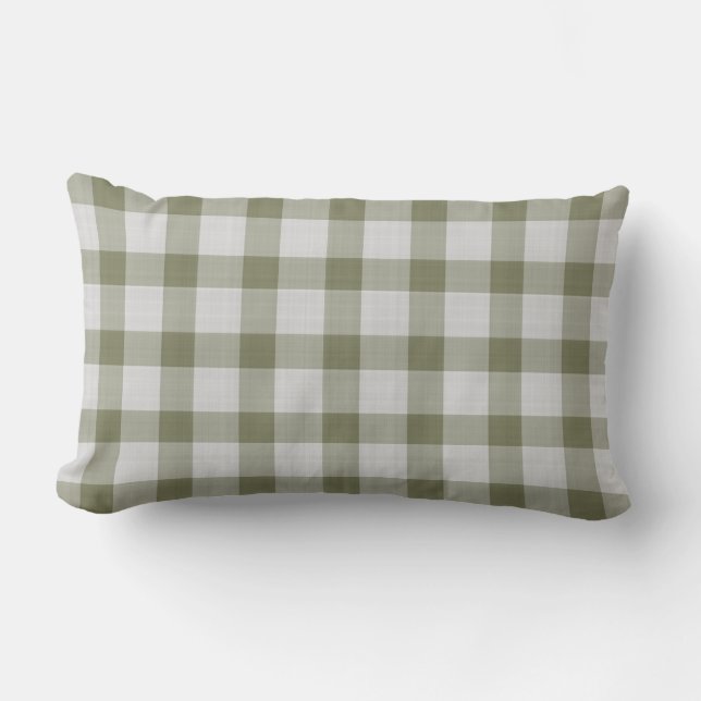 Olivgrön rutig gingham lumbarkudde (Framsida)