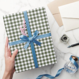Olivgrön rutigt gingham-mönster presentpapper