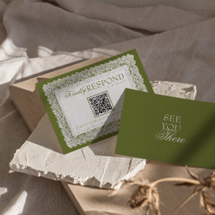 Olivgrön spetsdoily för bröllop med QR-kod i gamma OSA Kort