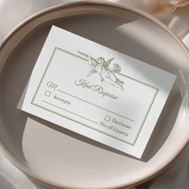 Olivgrön Toile de Jouy Kerub Bröllop RSVP-kort OSA Kort